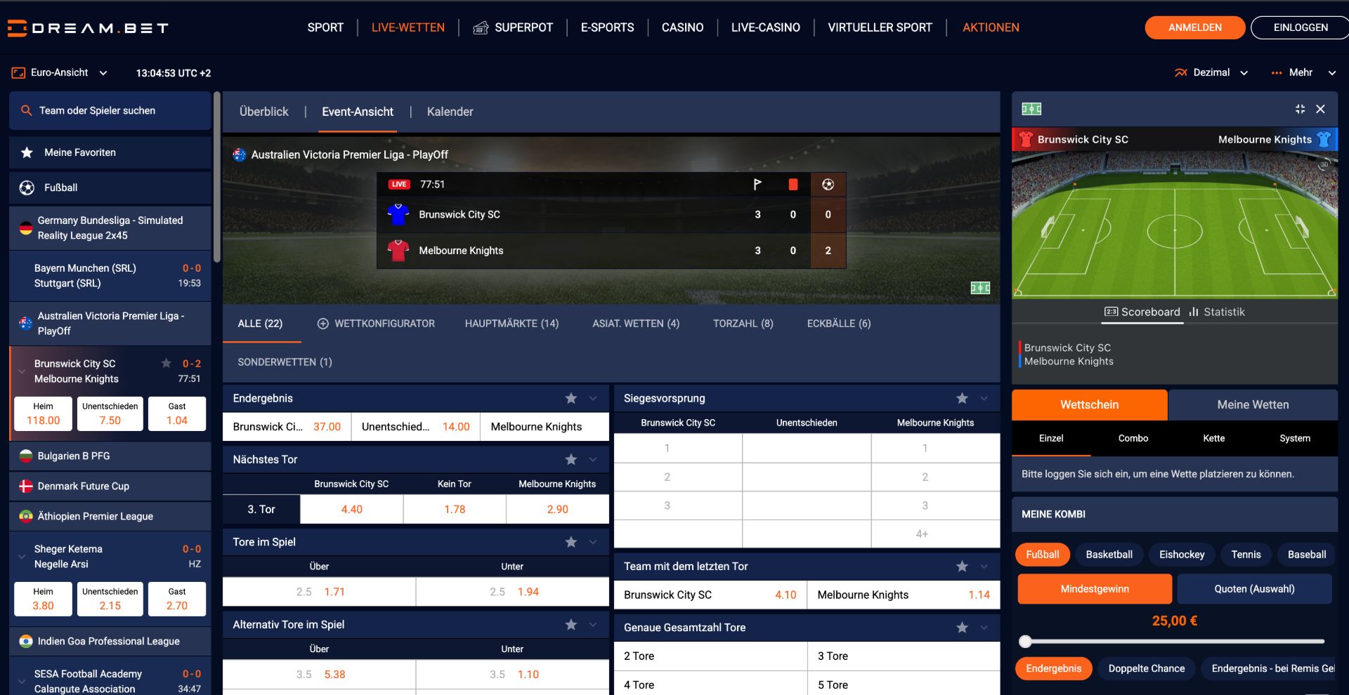 Dream.bet Live Wetten