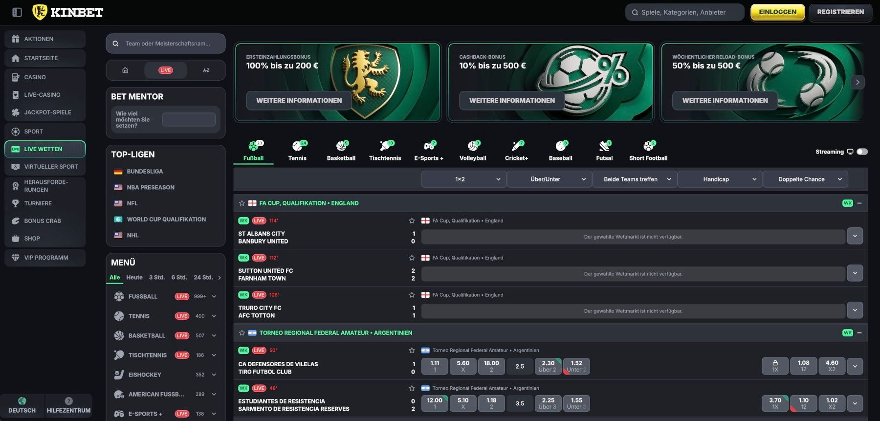 Kinbet Live-Wetten