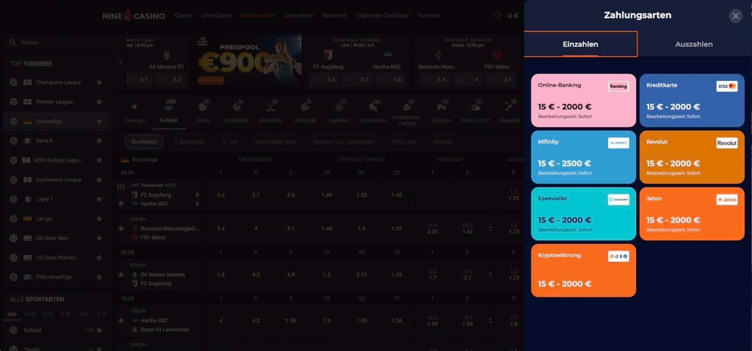 Nine Casino Sportwetten Zahlungen