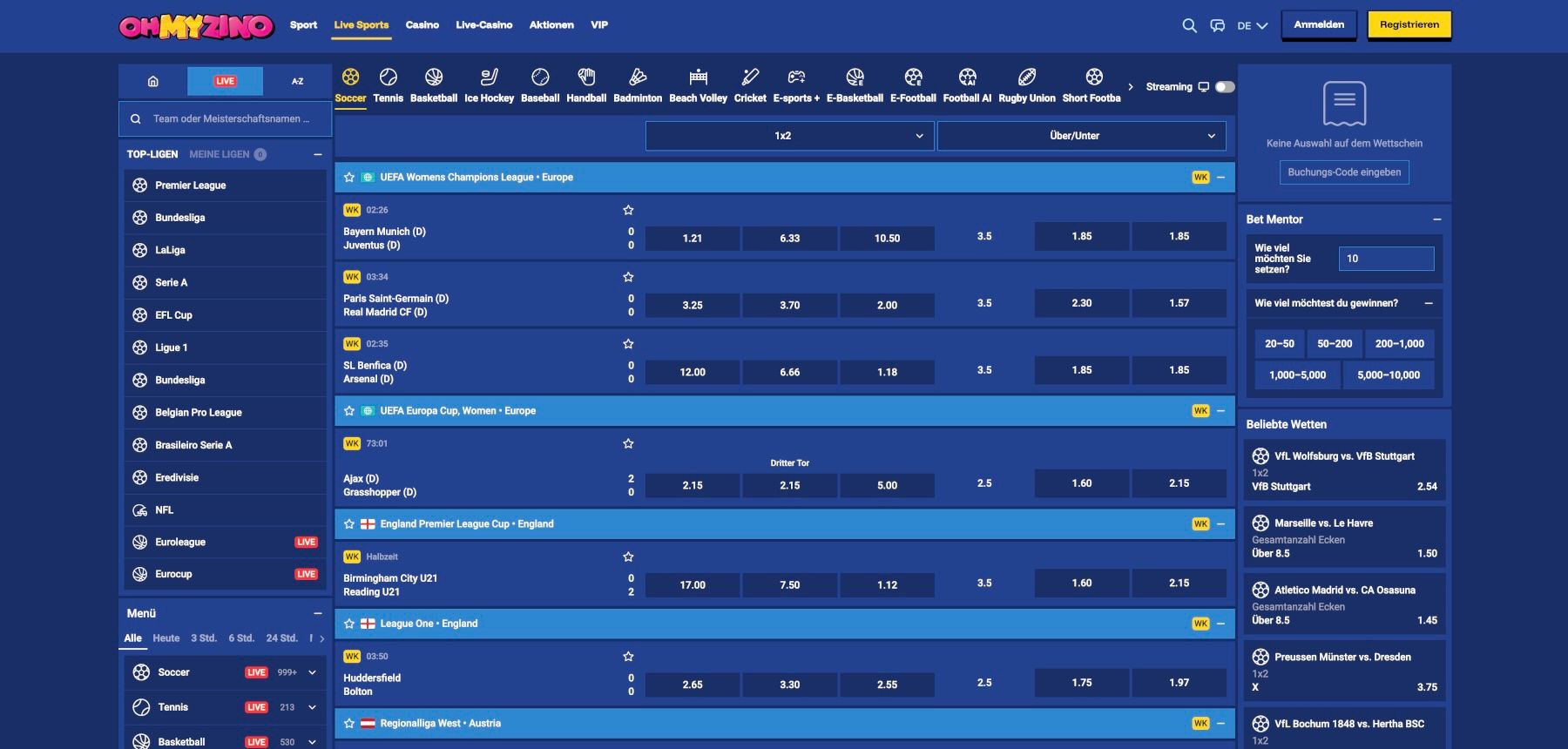 OhMyZino Live-Wetten