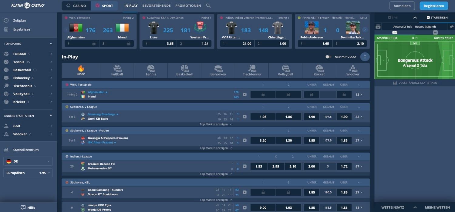 Platincasino Live Wetten