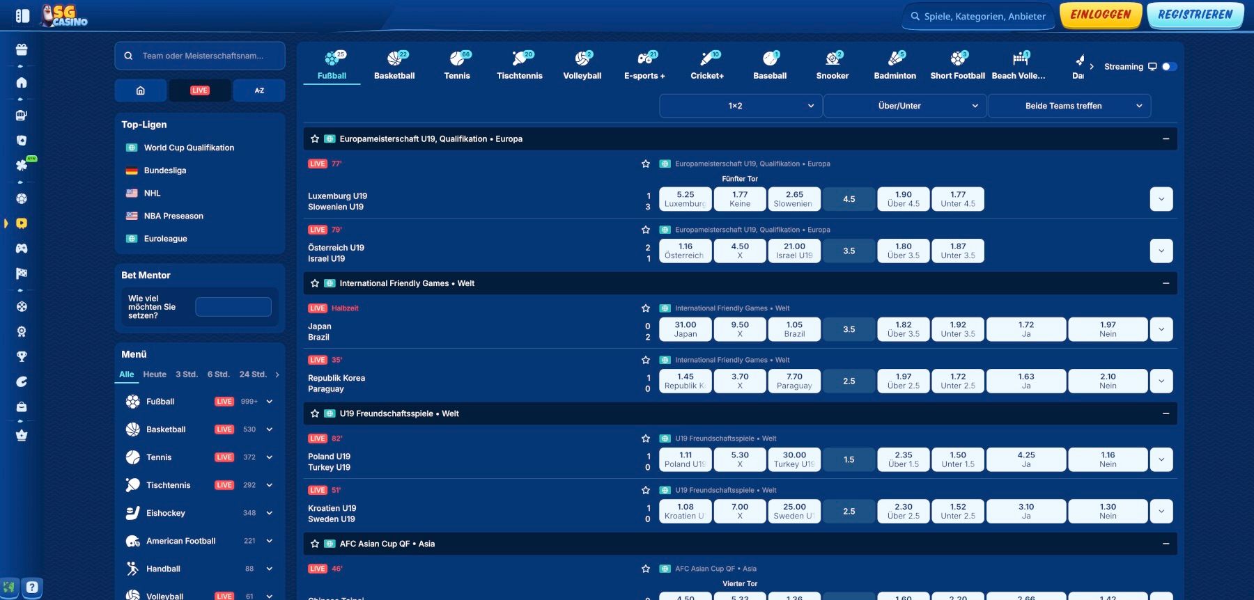 SGCasino Live-Wetten