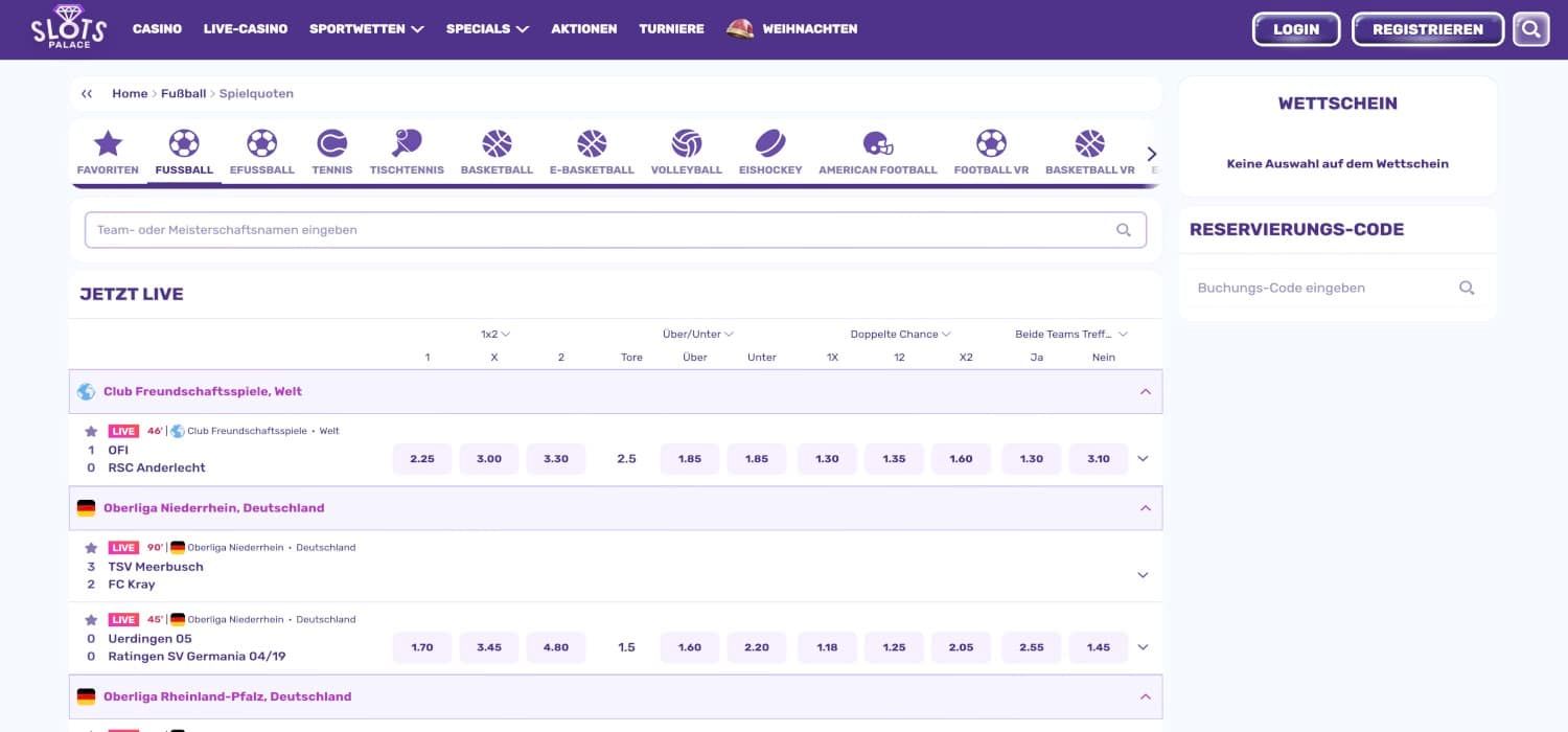 Slotspalace Live Wetten