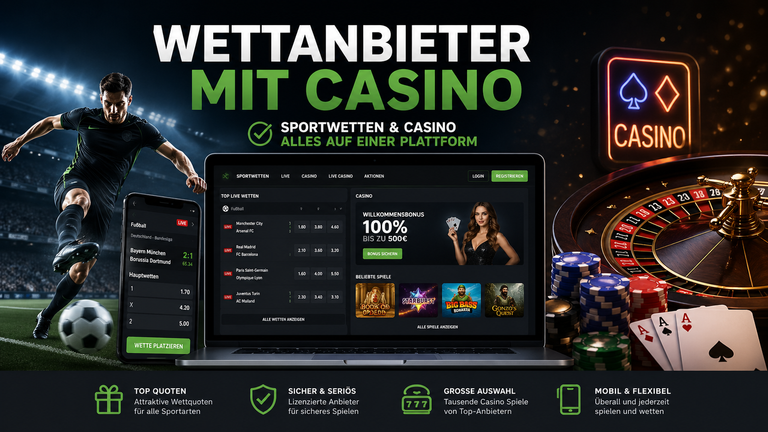 Wettanbieter mit Casino: ein Konto für Wetten und Spiele