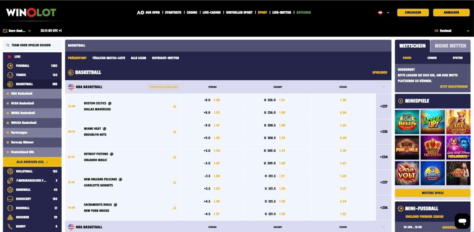 Winolot Basketball Wetten