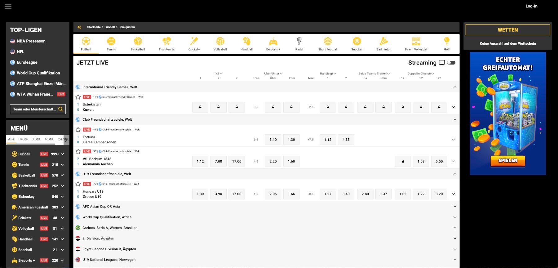 ZetCasino Live-Wetten